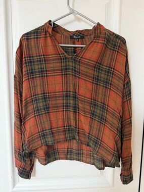 Madewell Rust and Forest Plaid V-Neck Tunic
